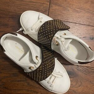 Louis Vuitton White Sneakers with Brown Monogram Stud Strap
